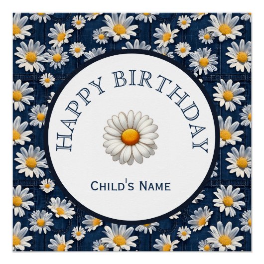 Daisies on Blue Denim Birthday  ポスター (正面)