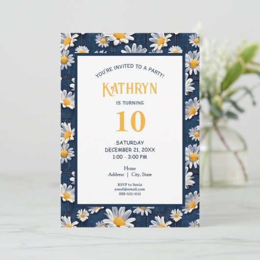 Daisies on Blue Denim Birthday Party 招待状 (スタンド正面)