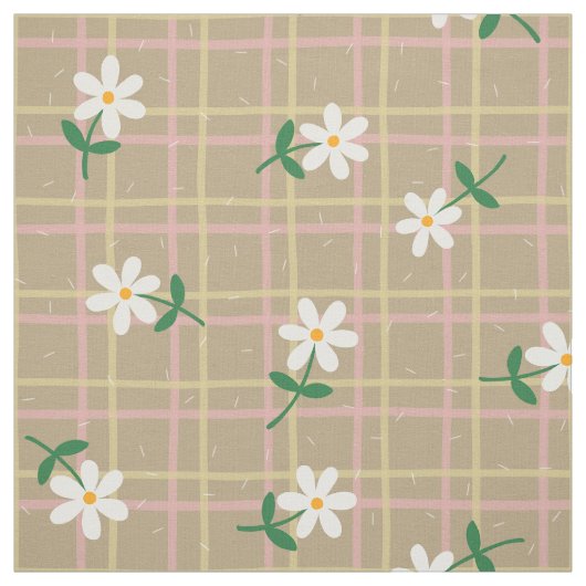 Daisies on Brown Plaid (large scale) ファブリック (見本)