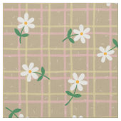 Daisies on Brown Plaid (medium scale) ファブリック (クローズアップ)