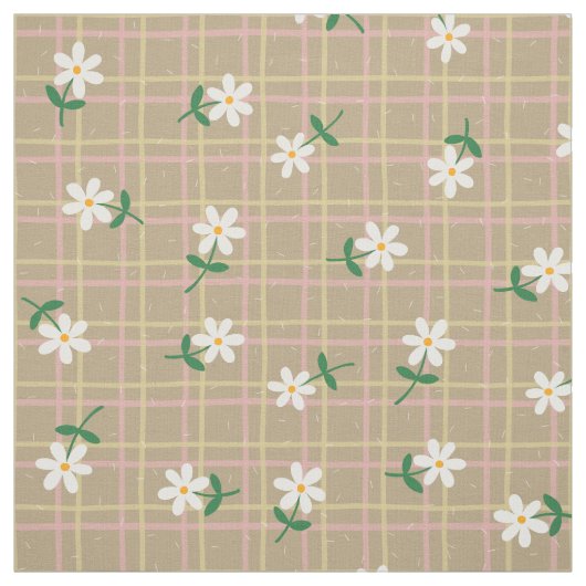 Daisies on Brown Plaid (medium scale) ファブリック (見本)
