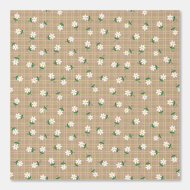 Daisies on Brown Plaid (medium scale) 壁紙 (正面)