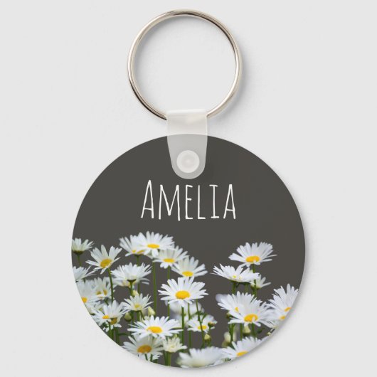 Daisies on Grey Personalised キーホルダー (正面)