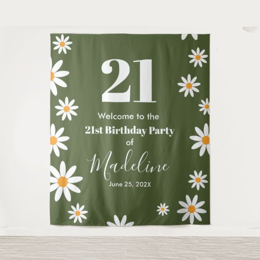 Daisies Spring floral Birthday Banner Backdrop タペストリー (正面)