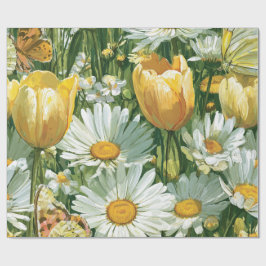 Daisies, Tulips & Butterflies illustrations ラッピングペーパー
