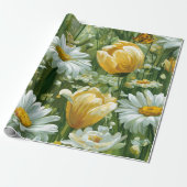 Daisies, Tulips & Butterflies illustrations ラッピングペーパー (アンロールド)