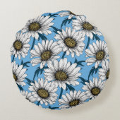 Daisies, wild flowers on blue ラウンドクッション (裏面)