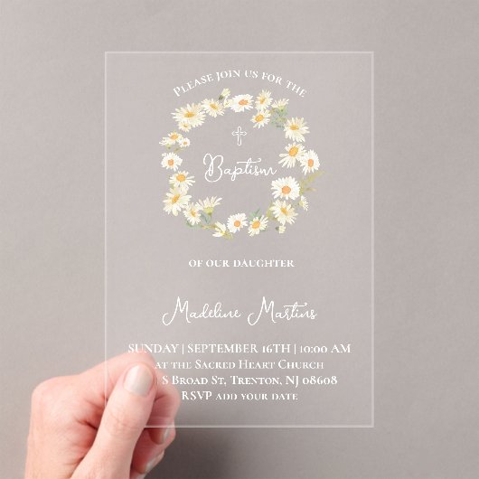 daisies wreath Baptism Invitation アクリル招待状 (インサイチュ (ポータブル))