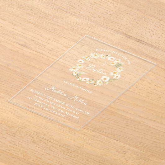 daisies wreath Baptism Invitation アクリル招待状 (レイダウン)