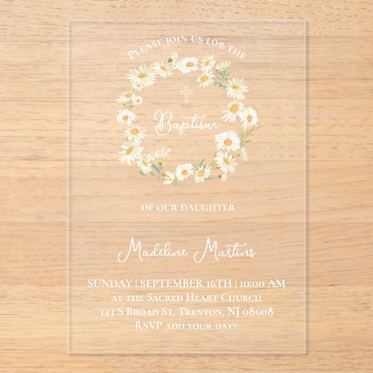daisies wreath Baptism Invitation アクリル招待状 (正面)