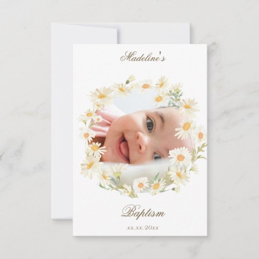 daisies wreath Baptism small thank you card  招待状 (正面)
