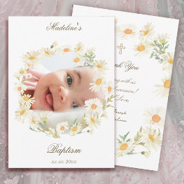 daisies wreath Baptism small thank you card  招待状