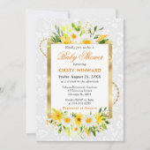 Daisies & Yellow Summer Flowers Gold Baby Shower 招待状 (正面)