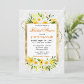 Daisies & Yellow Summer Flowers Gold Bridal Shower 招待状 (スタンド正面)