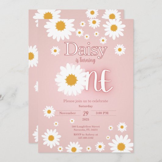 Daisy 1st Birthday Invitation 招待状 (正面/裏面)