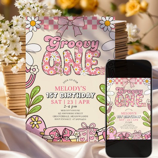 Daisy 1st Birthday Retro First Birthday Invitation 招待状