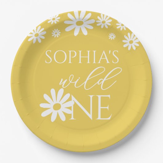 Daisy 1st Birthday Wild One Wildflower Birthday ペーパープレート (正面)