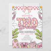 Daisy 2nd Birthday Pink Retro Birthday Invitation 招待状 (正面)