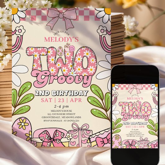 Daisy 2nd Birthday Retro 2nd Birthday Invitation 招待状