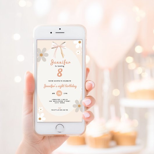 Daisy 8th Birthday Floral Invitation for Girls 招待状