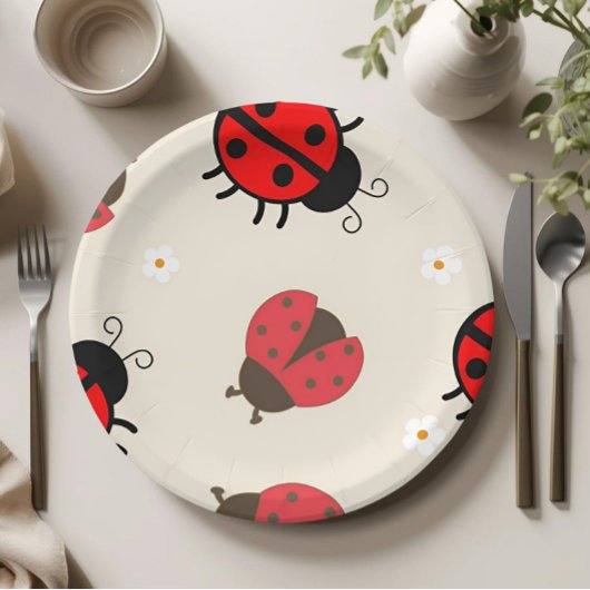 Daisy and Ladybug Birthday Party Paper Plates ペーパープレート