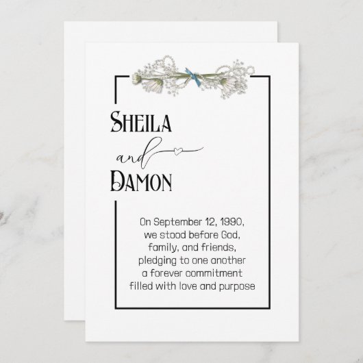 Daisy and Pearls Bouquet Wedding Vow Renewal  招待状 (正面/裏面)