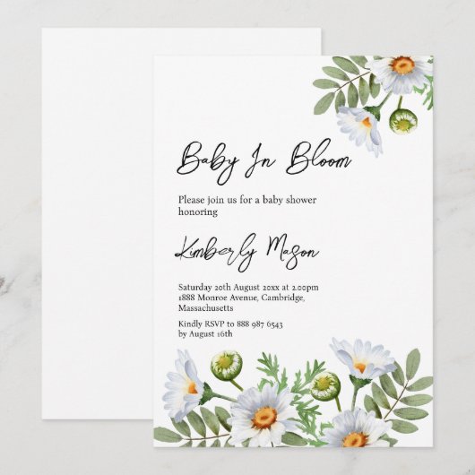 Daisy Baby Shower 招待状 (正面/裏面)