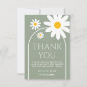 Daisy Baby Shower Sage Green サンキューカード (正面)