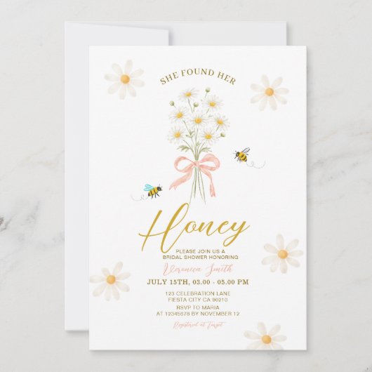 Daisy Bee She Found Her Honey Bridal Shower 招待状 (正面)
