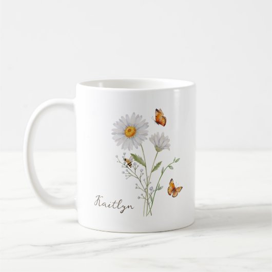 Daisy Birth Month Flower コーヒーマグカップ (左)