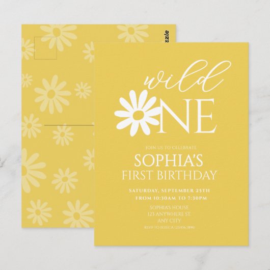 Daisy Birthday Party Bohmian Wild One 1st Birthday ポストカード (正面/裏面)
