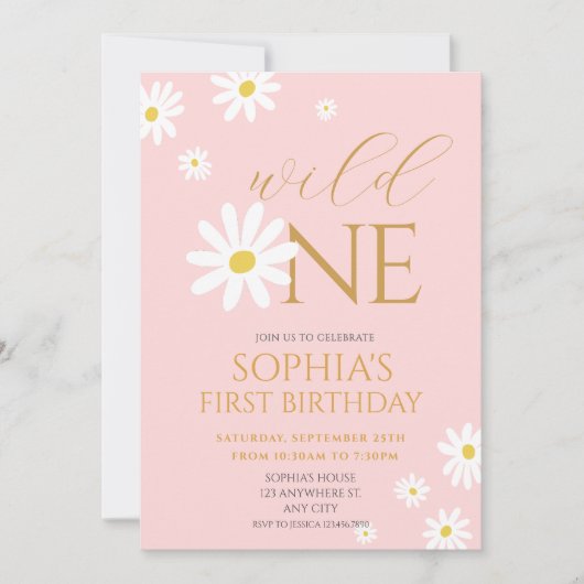 Daisy Birthday Party Bohmian Wild One 1st Birthday 招待状 (正面)