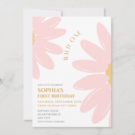 Daisy Birthday Party Bohmian Wild One 1st Birthday 招待状 (正面)