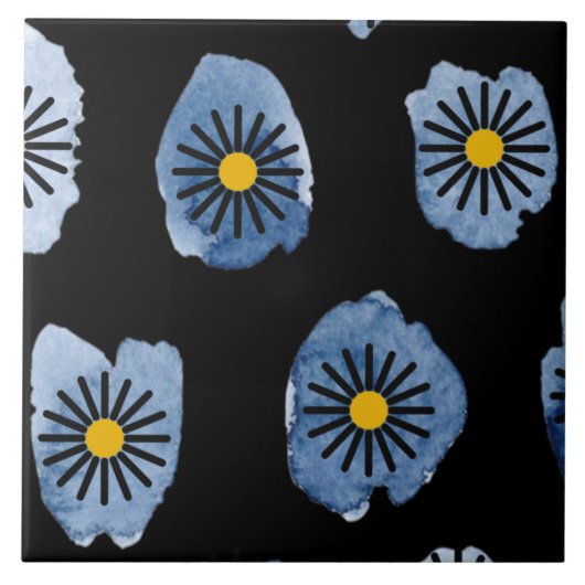Daisy Black Ceramic Tile タイル (正面)