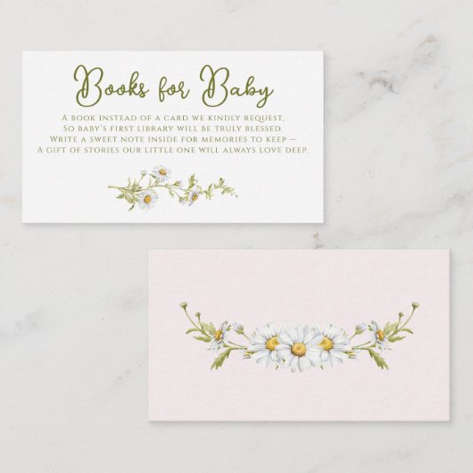 Daisy Books For Baby Pink Botanical Baby Shower エンクロージャーカード (正面/裏面)