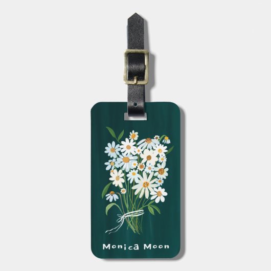 Daisy Bouquet Handpainted Gouache Custom Name ラゲッジタグ (正面縦)