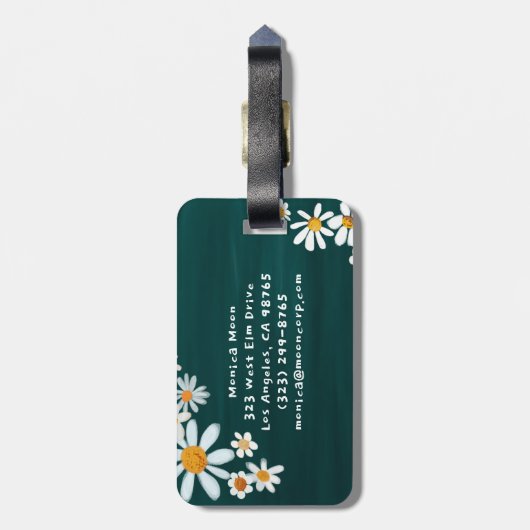 Daisy Bouquet Handpainted Gouache Custom Name ラゲッジタグ (裏面縦)
