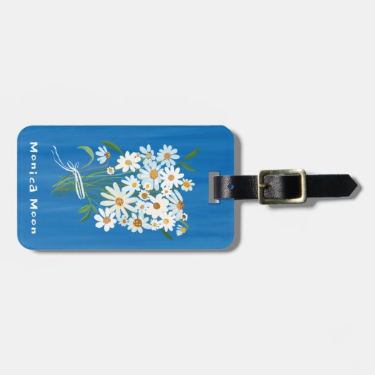 Daisy Bouquet Handpainted Gouache Custom Name ラゲッジタグ (正面横)