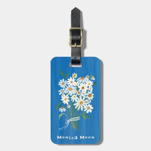 Daisy Bouquet Handpainted Gouache Custom Name ラゲッジタグ (正面縦)
