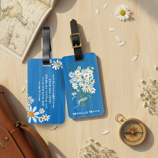 Daisy Bouquet Handpainted Gouache Custom Name ラゲッジタグ