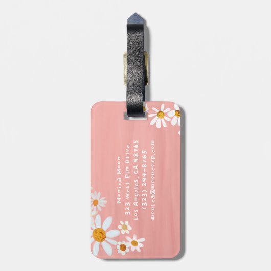 Daisy Bouquet Handpainted Gouache Custom Name ラゲッジタグ (裏面縦)