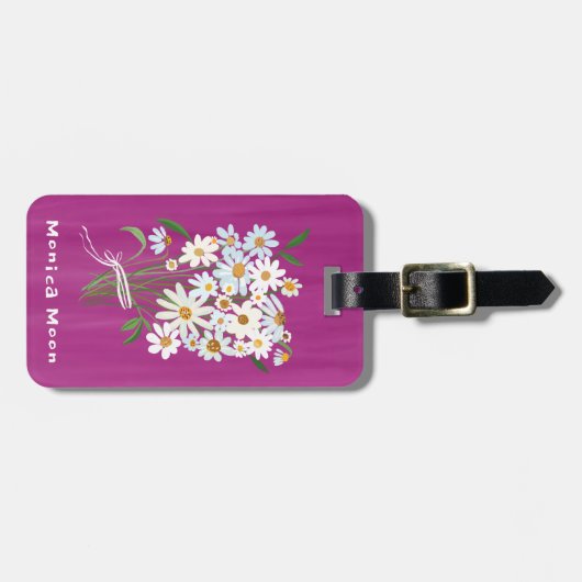 Daisy Bouquet Handpainted Gouache Custom Name ラゲッジタグ (正面横)