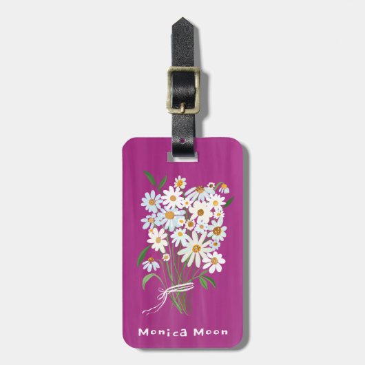 Daisy Bouquet Handpainted Gouache Custom Name ラゲッジタグ (正面縦)