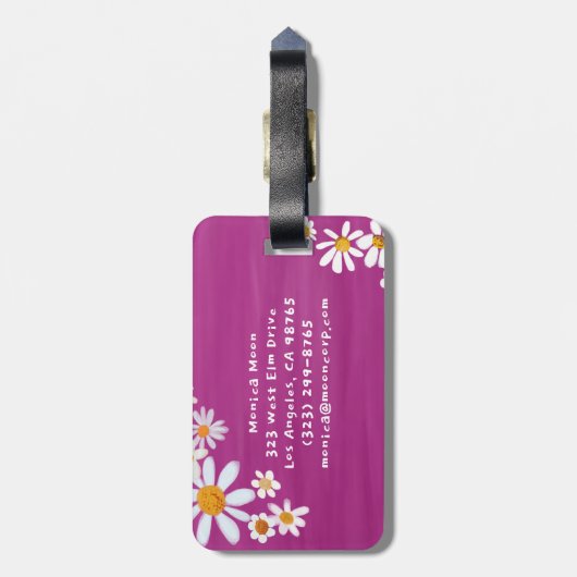 Daisy Bouquet Handpainted Gouache Custom Name ラゲッジタグ (裏面縦)