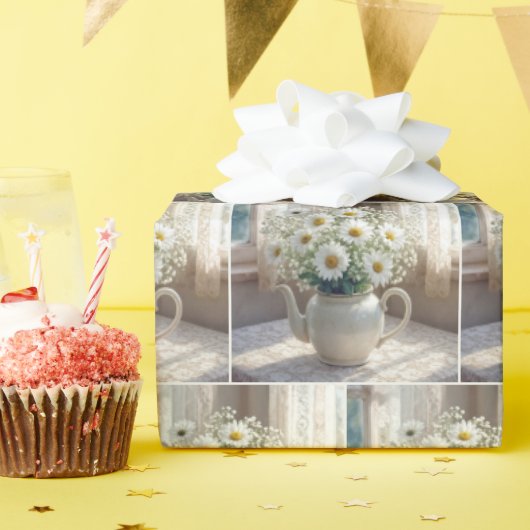 Daisy Bouquet in an Antique Teapot ラッピングペーパー (誕生日パーティー)
