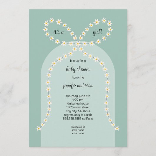 Daisy Bow Baby Shower Invitation 招待状 (正面)
