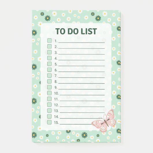 Daisy & Butterfly Checklist To Do List Notepad ポストイット (正面)