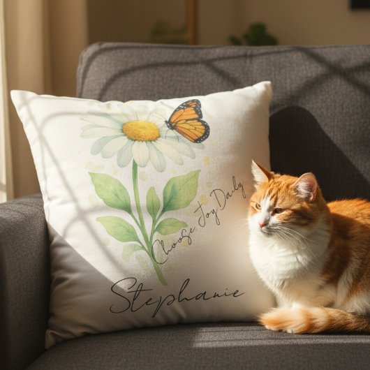 Daisy Butterfly Throw Pillow - Inspirational Decor クッション