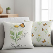 Daisy Butterfly Throw Pillow - Inspirational Decor クッション