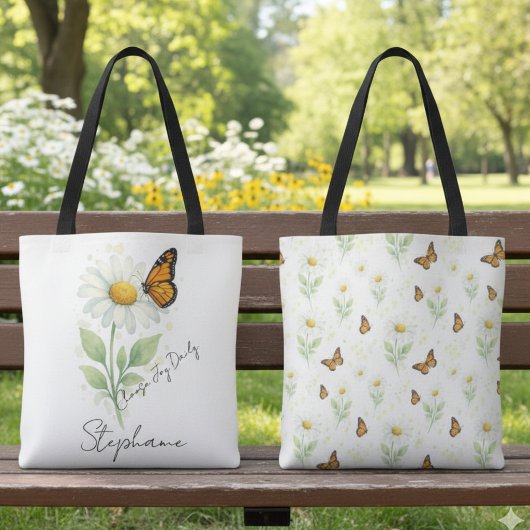 Daisy Butterfly Tote Bag - Eco-Friendly Style トートバッグ